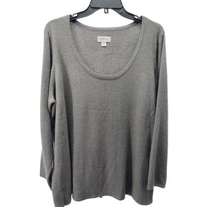 Avenue Women's Plus Gray Silver Scoop Neck Long Sleeve Pullover Sweater 18/20